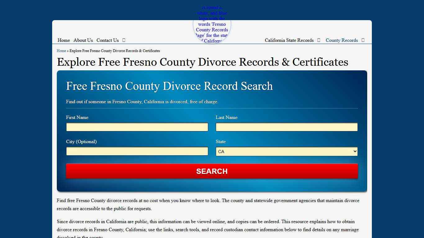 Explore Free Fresno County Divorce Records & Certificates